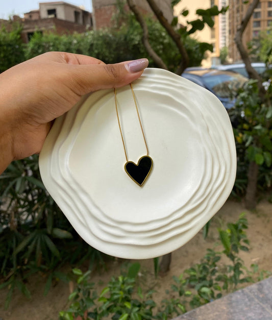 Black tilted Heart Pendant with chain